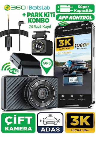 360+ Botslab G500H Pro ADAS Ön 3K QHD -Arka 1080P FHD 150° Açı WiFi+GPS Araç İçi Kamera+Park Modu