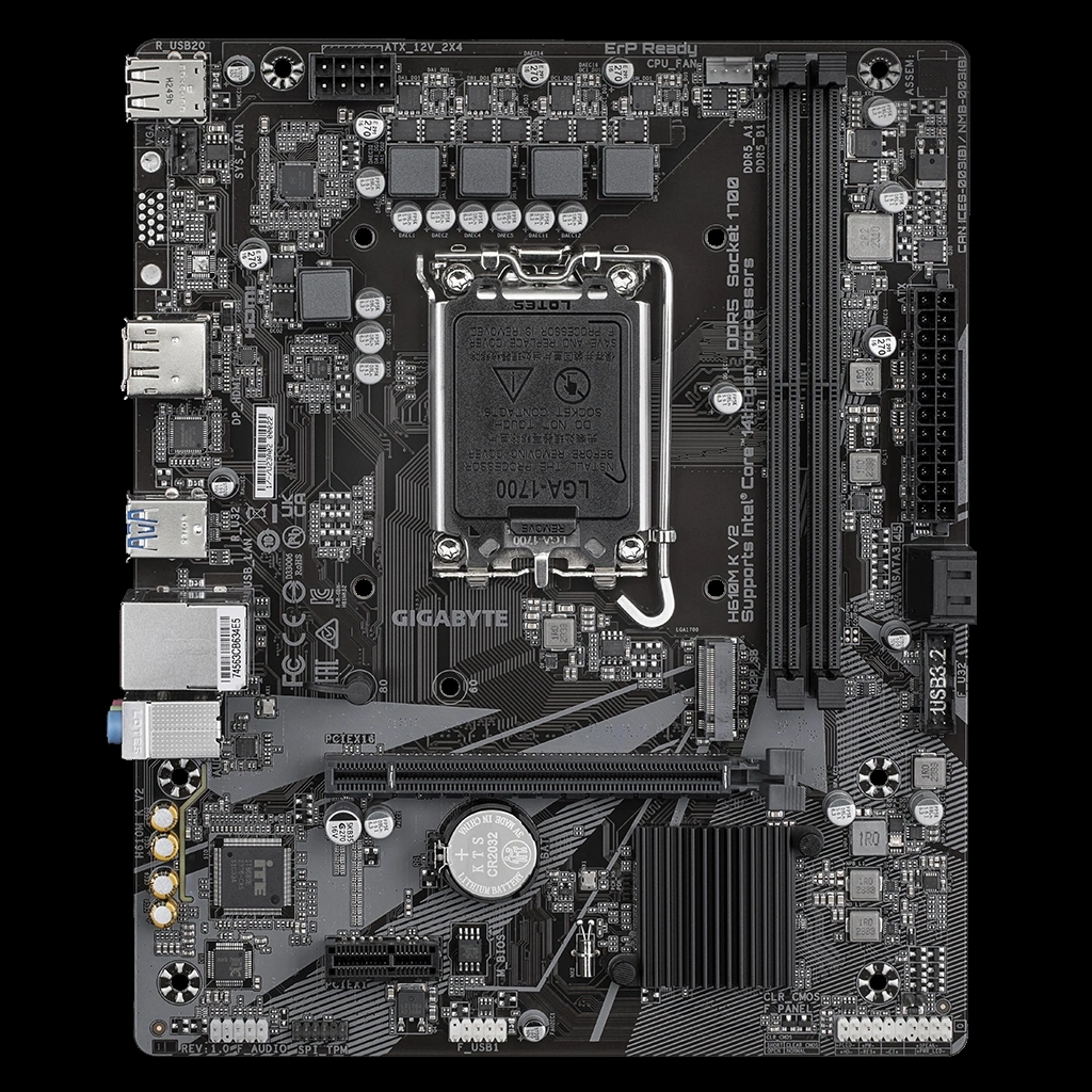 Gıgabyte H610m K V2, Rev.1.0, 2xddr5, M.2, Dp, Hdmı, 12-13.nesil, Lga1700 Soket, Anakart