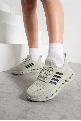 Nstil Unisex Spor Ayakkabı Şeritli Bağcıksız Hava Alan Ultra Rahat Hafif Taban Sneaker 125 Bej