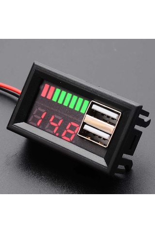 USB Soketli Voltmetreli Akü Kapasite Göstergesi 12V Pil uyumlu