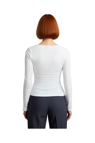 Ersefa Stil Kadın Büzgü Drape Detaylı Vücuda Oturan Bluz Regular Örme Sl Ekru