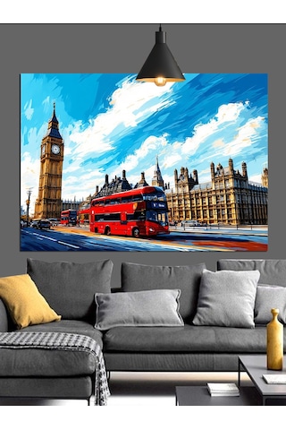 Londra Big Ben Araba Şehir Dekoratif Kanvas - Mdf Ahşap Tablo