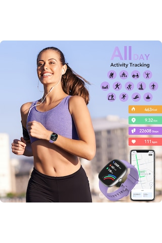 Geeroyoo Anyloop Alw1 Spor Akıllı Saat Mor - 1.69" Tft Ekran, 24/7 Kalp Ritmi Ve Spo2 İzleme, Uyku Takibi, 100+ Spor Modu, Ip67 Su Geçirmezliği