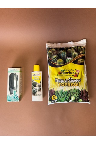 Kaktüs Dikim Ve Bakım Seti 4 Parça Dikim Aleti + 2,5 Lt Toprak + 225 Ml Besin