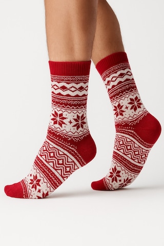 Plus Scorpion Erkek Yılbaşı Soket Çorap Pamuklu, Desenli, Sıcak Tutan Noel Temalı 40-45 Numara Kırmızı