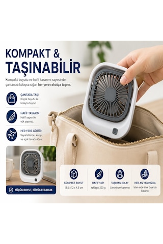 Masaüstü Mini Fan Şarjlı Sessiz Taşınabilir Fan, 3 Kademeli Hız Ayarı, 45 Ayarlanabilir Açılı Kompakt Masa Fanı, 8000 Rpm Güçlü Üfleme, Ofis Laptop Çalışma Masası İçin