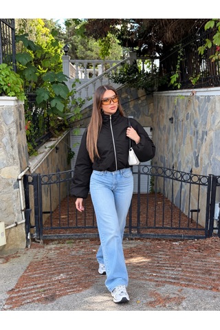 Unika Boutique Kadın Dik Yaka Fermuarlı Crop Şişme Bomber Mont Çok Renkli