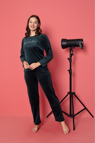 Lukitus Pamuklu Kadife Pijama Takımı Yeşil Kadife01 Yeşil