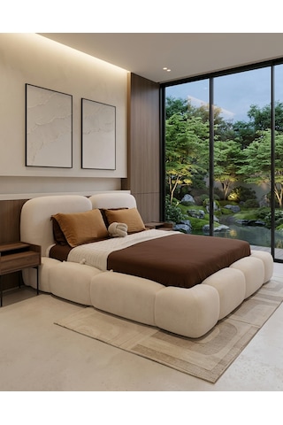 Most Cosmo Premium Bazalı Karyola Beyaz Bukle Kumaş Yatak İçindir 160 x 200 CM