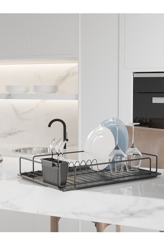 Premium Siyah Tek Katlı Bulaşıklık, Dayanıklı Paslanmaz Termoplastik Kaplama Tepsili, Kaşıklıklı Siyah