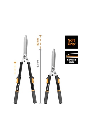 Teleskopik Çit Budama Makinesi, Softgrip Saplar, Yüksek Kaliteli Çelik Bıçaklar, Uzunluk: 63-83 Cm, Siyah/turuncu,