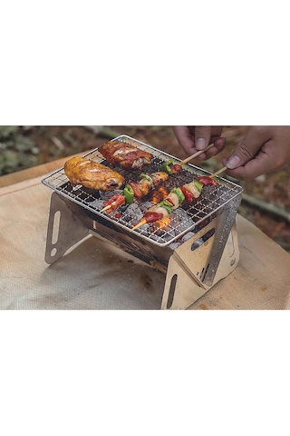 Taşınabilir Kömürlü Izgara, Çıkarılabilir Mini Kamp Izgarası, Saklama Çantası, Hafif Izgara, Açık Hava Barbeküsü İçin Gümüş