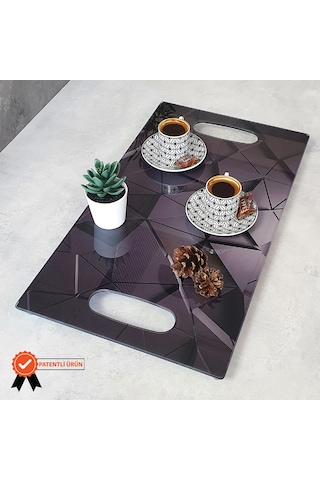 Decorita Cam Tepsi Antrasit Desen 29Cm X 52Cm