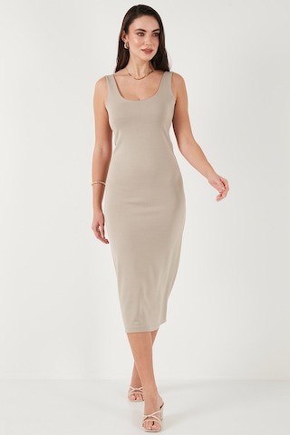 Lela Slim Fit Kalın Askılı Midi Bayan Elbise 5866154 Taş
