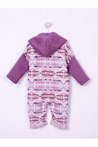 Aydodo Lila Etnik Desen Kapşonlu Bebe Tulum Lila