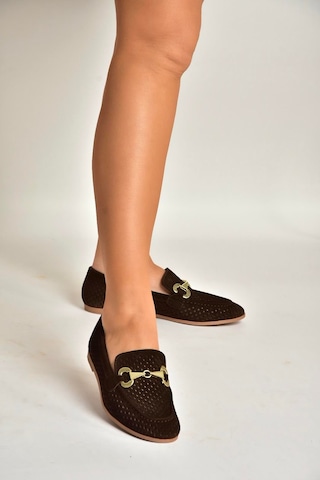 Fox Shoes Y291262402 Kahverengi Süet Toka Detaylı Kadın Babet Kahverengi