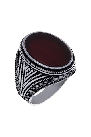 Nagiss 925 Ayar Gümüş Küçük Boy Akik Taşlı Örgü Model Yüzük