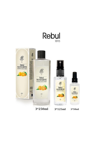 Rebul Mandarine Mandalina Kolonyası Cam Şişe 3 x 250 ML + 3 x 125 ML + Sprey Kolonya 3 x 50 ML
