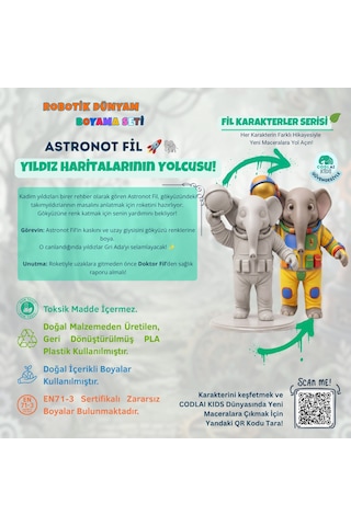 Codlaı Kids Robotik Dünyam 3d Boyama Seti - Çocuklar İçin Eğitici Yaratıcı Oyuncak Boyama Kiti - Astronot Fil