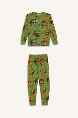 Defacto Erkek Çocuk Teenage Mutant Ninja Turtles:mutant Mayhem Pijama Takımı Uzun Kollu Üst Uzun Alt F3407a825augn75 Yeşil