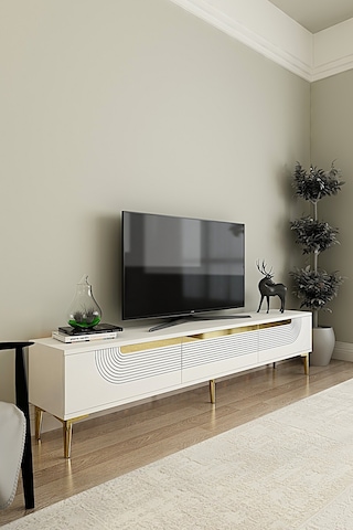 Tsa1805bg - Meyra Tsa180 Tv Stand, Tv Sehpası Ve Tv Ünitesi Beyaz-gold 180cm