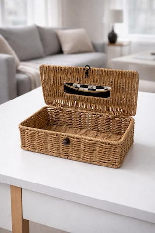 El Yapımı Rattan Peçetelik Kutusu Kapaklı,kağıt Masaüstü Peçetelik Kahverengi