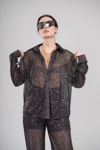 Mayrem Oversize Kesim Pul Payet Gömlek SİYAH