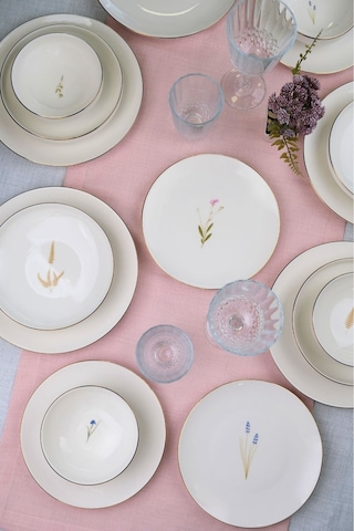 Tabak Evi Porselen Natura Altın Yaldızlı Yemek Takımı 6 Kişilik 24 Parça Çok Renkli