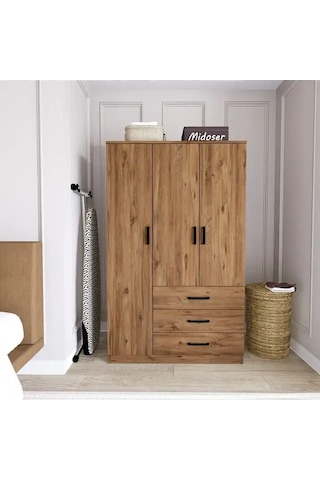 Easy Atlantik Çam 3 Kapılı 3 Çekmeceli Çok Amaçlı Elbise Dolabı Atlantik Çam