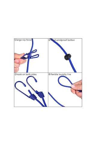 12 Siyah Klipsli Siyah Rüzgar Geçirmez Çamaşır İpi, Ev, Seyahat Ve Dış Mekan Asma Giysiler İçin Ayarlanabilir Çamaşır İpi Diğer
