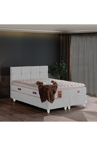 Gümüş Tek Kişilik Baza Başlık Real Pedli Yatak Seti Beyaz 90 x 200