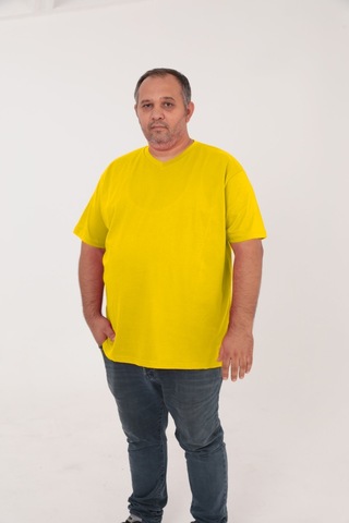 Big Nona Erkek Büyük Beden Unisex T-shirt V Yaka Sarı