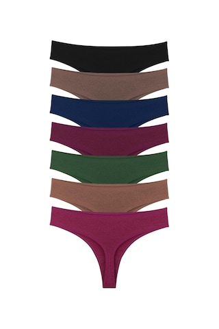 Sensu Kadın Fitilli Brazilian Tanga 7'li Paket Set Karışık