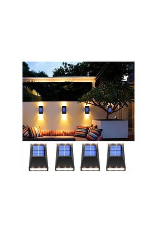 Suofeng Güneş Enerjili 6 Led Duvar Lambası, Islak Ortamlara Uygun, Bahçe Ve Avlu Işığı, Sıcak Beyaz Işık, 4 Adet Sıcak