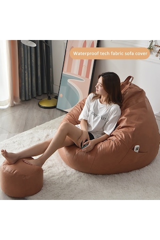 Sones 120x130cm Fasulye Torbası Sandalye Kılıfı Ve Ayak Taburesi Kılıfı Seti Su Geçirmez Teknik Kumaş Sarı