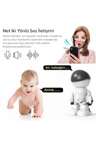 1080p Akıllı Robot Kamera Wifi Güvenlik Kamerası 360 Dönebilen Gece Görüşlü Sesli İzleme