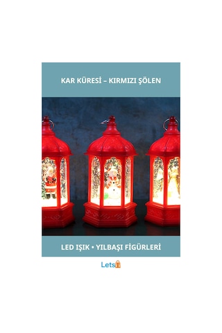 Yılbaşı Temalı Işıklı Kar Küresi Kırmızı 14x7 Cm 1 Adet