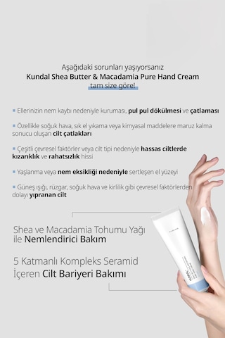 Yoğun Nem Veren Besleyici El Kremi Kundal Shea Butter & Macadamia Pure Hand Cream 50ml Blanc