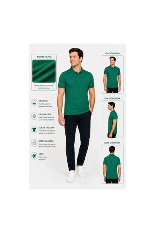 Luxıc Core Erkek Polo Yaka Yeşil Tişört Likralı Pike Kumaş Terletmez Slim Fit Günlük Şık Tasarım