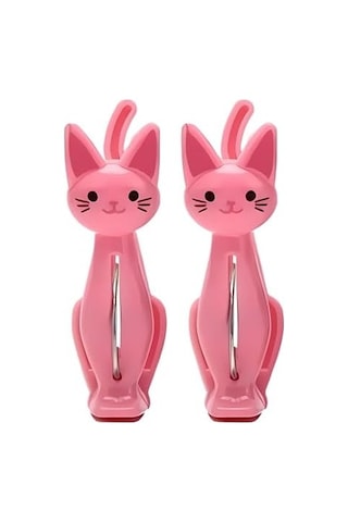 Pembe Kedi Şeklinde Havlu Mandalı, Plaj Ve Çamaşır İçin Dekoratif Plastik Klips, 2&apos Li Set Açık Ahşap