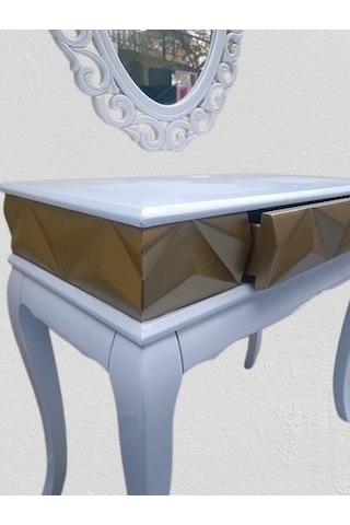 Dresuar Piramit Model 90520 Kayın Lükens Ayak Nakış Ayna Piramit Tabla Gold Beyaz