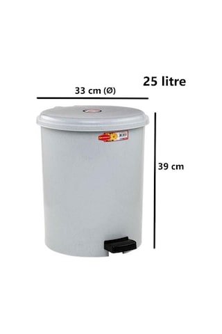 Omnipazar Sy-4232 Gri Pedallı Yuvarlak Çöp Kovası İç Kovalı 25 Litre Gri