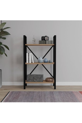 Hera 3 Raflı Metal Kitaplık Atlantik Çam 60cm