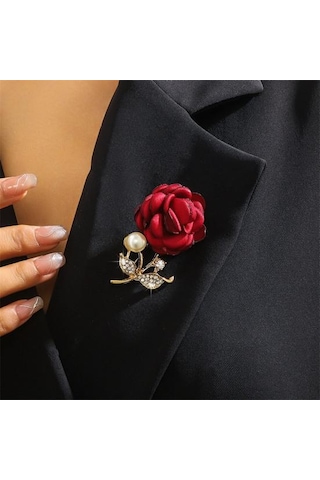 İnci Görünümlü Kumaş Gül Broş Kadınlar İçin Yapay Çiçek Broş İğnesi Yapay Elmas Yaka İğnesi Palto Şapka Çanta İçin Giyim Aksesuarları Mavi