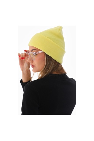 Unisex Kışlık Limon Sarı Katlamalı Bere Sarı