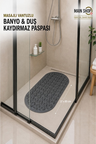 Mainshop 2'li Set Oval Banyo Matı Takımı - 38x58 Cm Su Emici Paspas Ve 37x69 Cm Masajlı Kaydırmaz Duş Paspası Çok Renkli