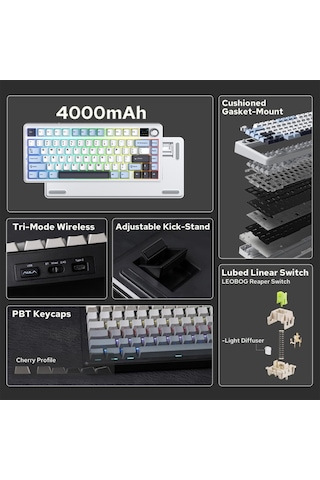 Aula F75 Max Mekanik Rgb Tkl Reaper Switch Kablosuz Makrolu Hot Swap Klavye Lacivert