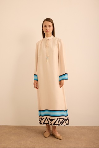 Aker Çizgi Desenli Cotton Elbise Mavi Mavi