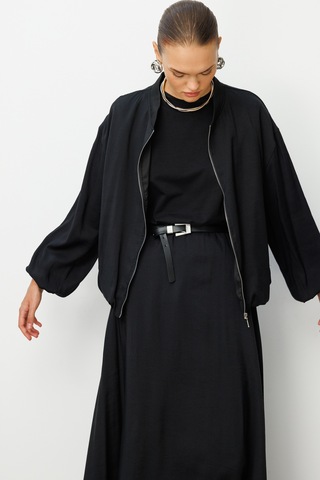 Mizalle Modal Karışımlı Siyah Beli Lastikli Maksi Etek Siyah