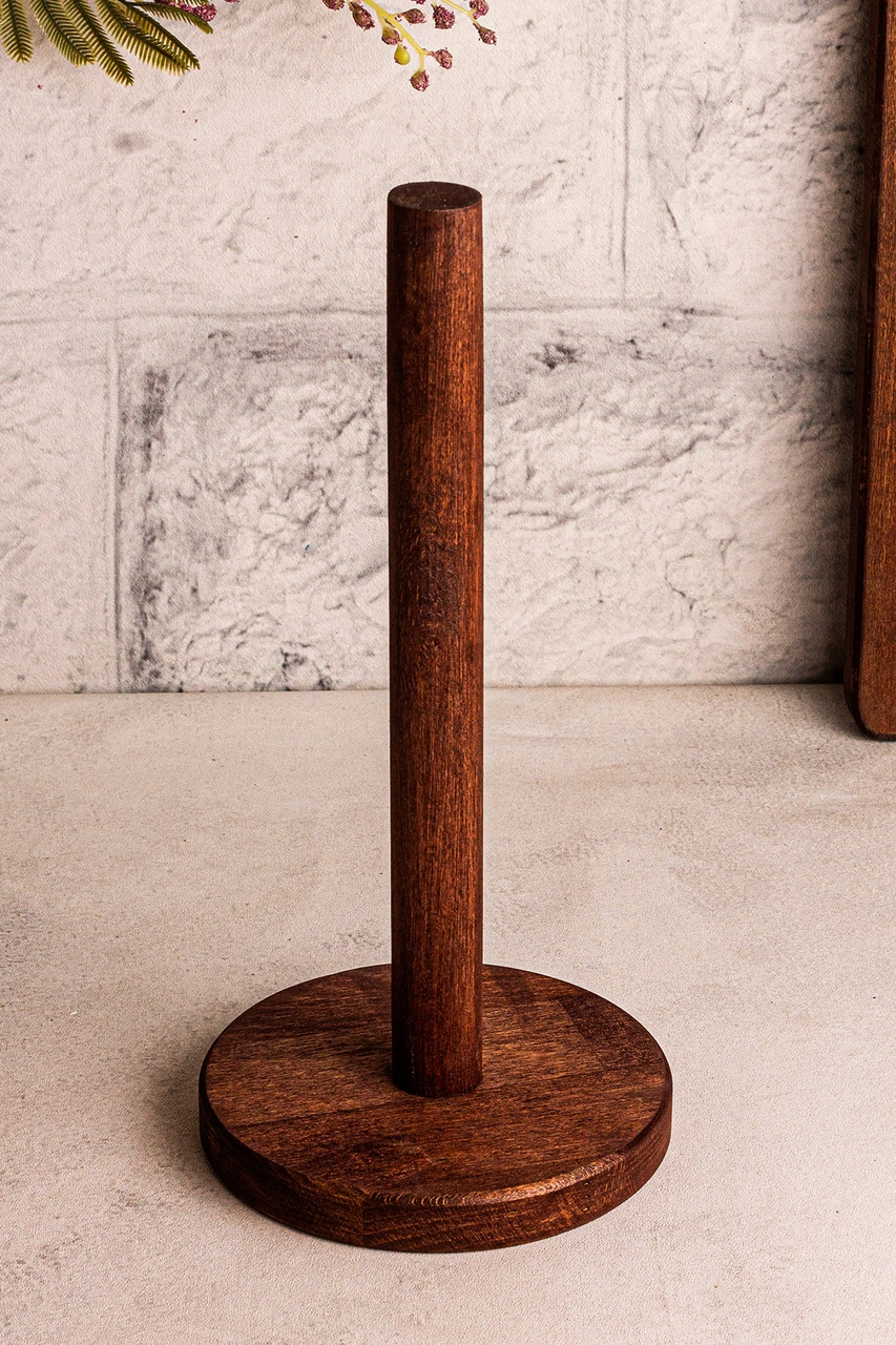 Snippy Rully - Ahşap Kağıt Havluluk Masaüstü Rulo Kağıt Havluluk Dik Peçetelik Kahverengi